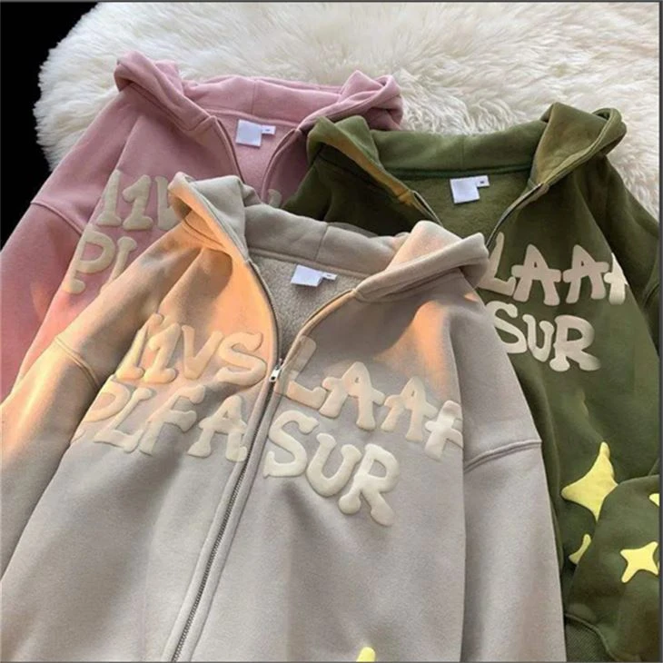 Custom Puff Printing Logo Zip Up Hoodie