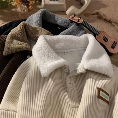 Thick Corduroy Lapel Sweatshirt