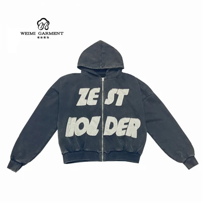 Washed Fabric Zipper Hoodies