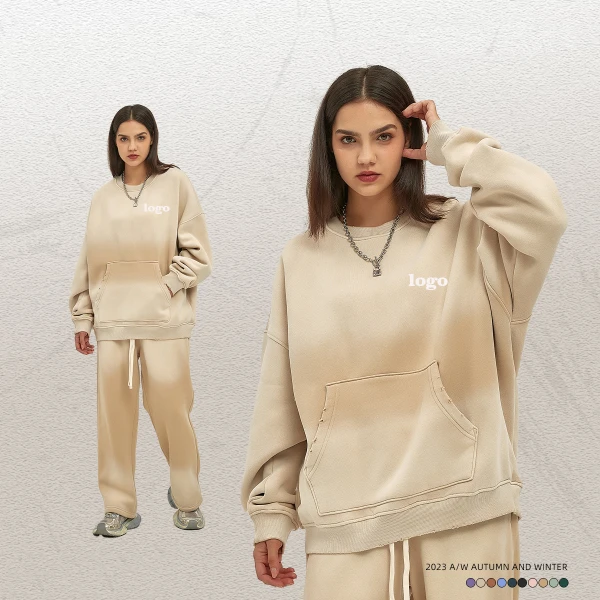 Wash Sweatshirt Set with Gradient Color