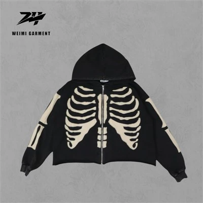 380GSM Skull Applique Street Wear Hoodie For Fashion Brand
