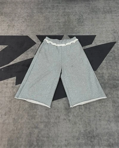 Gray Ruffled Culottes Shorts Elastic Waist Wide Leg Kornit DTG Print