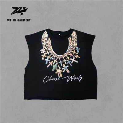 High GSM Unisex Sleeveless DTG Necklace Tshirts