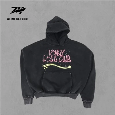 Hot Drill Washed Hoodie With Screen Print Logo