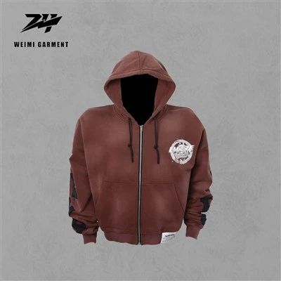 Screen Print Red Washed Hoodie By Factory