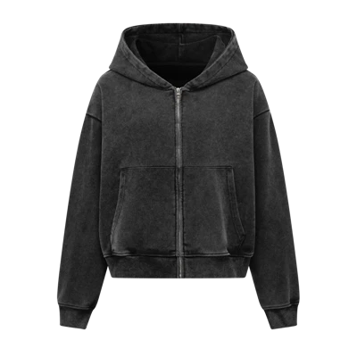 Wholesale OEM Acid Medium Wash Oversized Heavyweight Zip Up Hoodie Kornit DTG Print