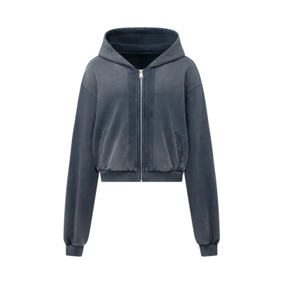 Wholesale OEM Acid Wash Oversized Heavyweight Zip Up Hoodie Kornit DTG Print
