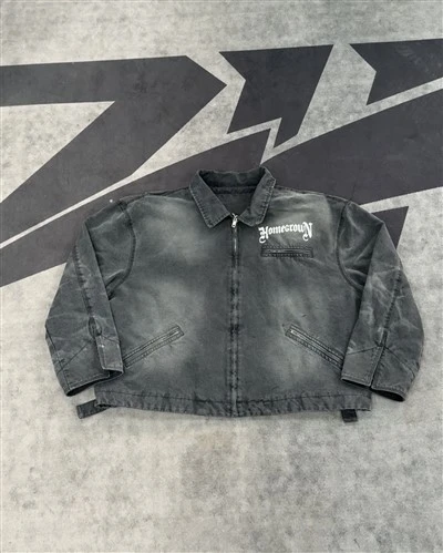 Wholesale OEM Acid Wash Vintage Cotton Canvas Work Jacket Heavyweight Streetwear Kornit DTG Print