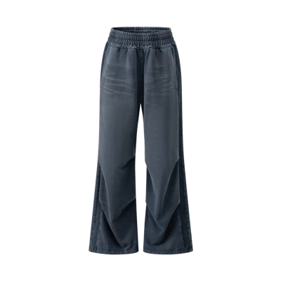 Wholesale OEM Acid Wash Wide Leg Heavyweight Cotton Sweatpants Kornit DTG Print
