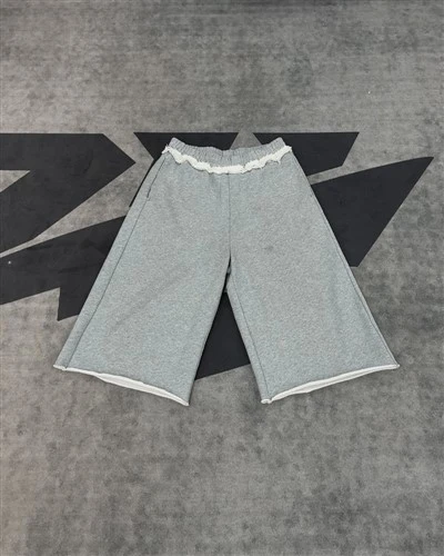 Wholesale OEM Cotton Shorts Heather Gray Ruffled Culottes Elastic Waist Wide Leg Kornit DTG Print