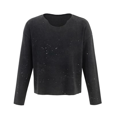 Wholesale OEM Splatter Wash Waffle Long Sleeve T Shirt Kornit DTG Print